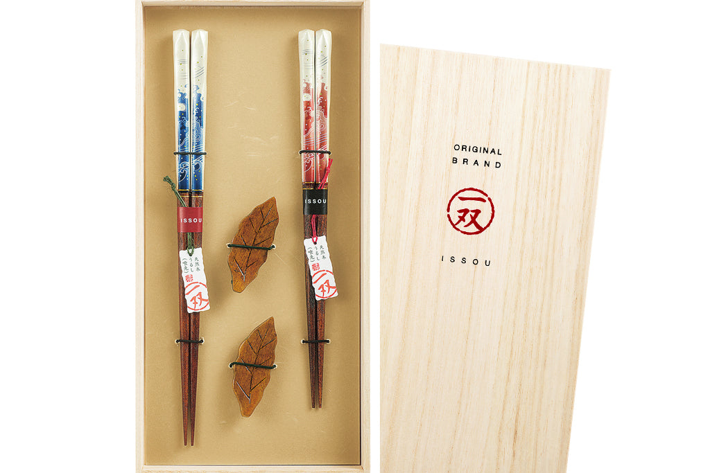 若狭塗 一双/ギフトセット 桐箱 祝波&箸置ひいらぎ 2P -いわいなみ&はしおきひいらぎ-