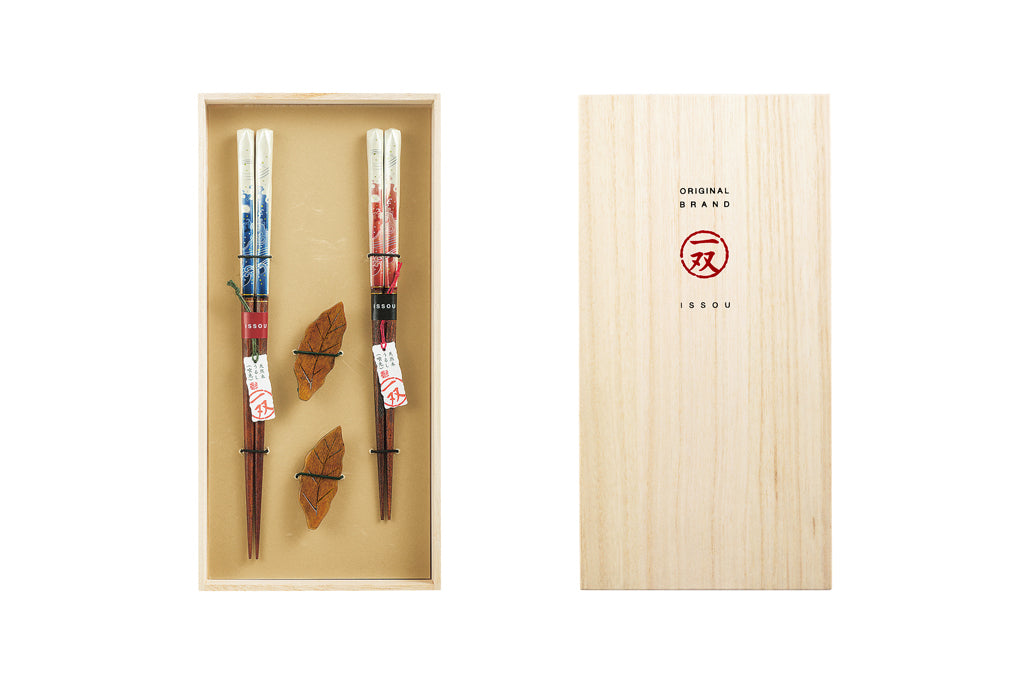 若狭塗 一双/ギフトセット 桐箱 祝波＆箸置ひいらぎ 2P -いわいなみ＆はしおきひいらぎ-