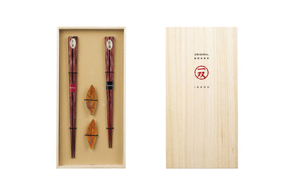 若狭塗 一双/ギフトセット 桐箱 花梨＆箸置ゆずりは 2P -かりん＆はしおきゆずりは-