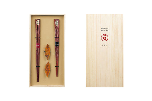 若狭塗 一双/ギフトセット 桐箱 花梨＆箸置ゆずりは 2P -かりん＆はしおきゆずりは-