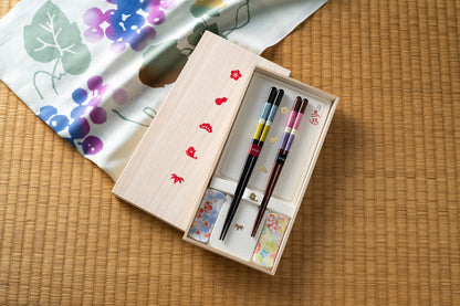 若狭塗 一双/ギフトセット 百福桐箱 箸置付 夫婦箸 有馬 -ありま-
