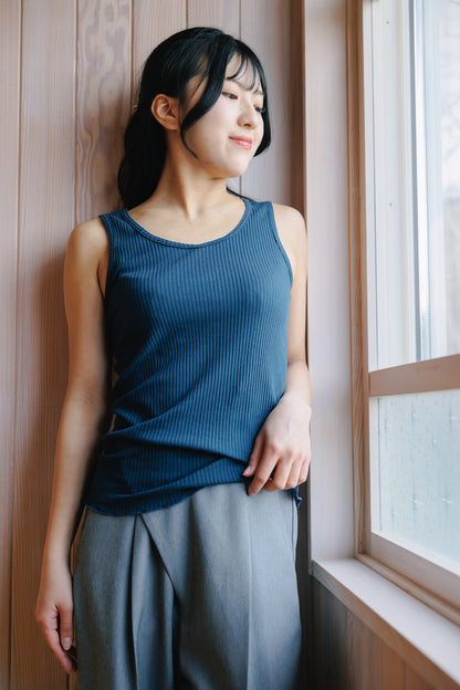 【 数量限定＊限定カラー 】天衣無縫 オーガニックコットンでつくった リブタンクトップ《 フリーサイズ 》ネイビー/チャコール 日本製