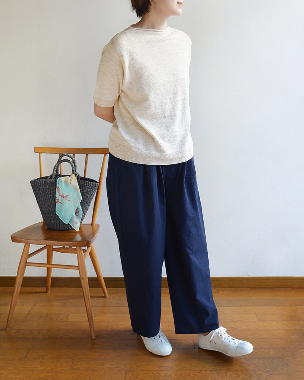 天衣無縫 コットンワッシャー イージーパンツ ワイド《 M～L 》ベージュ/ネイビー 日本製