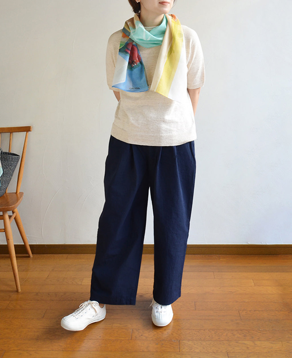 天衣無縫 コットンワッシャー イージーパンツ ワイド《 M～L 》ベージュ/ネイビー 日本製