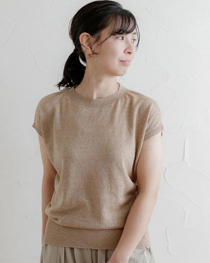天衣無縫 自然のいろ 綿麻フレンチスリーブ《 M～L 》生成り/ブラウン 日本製