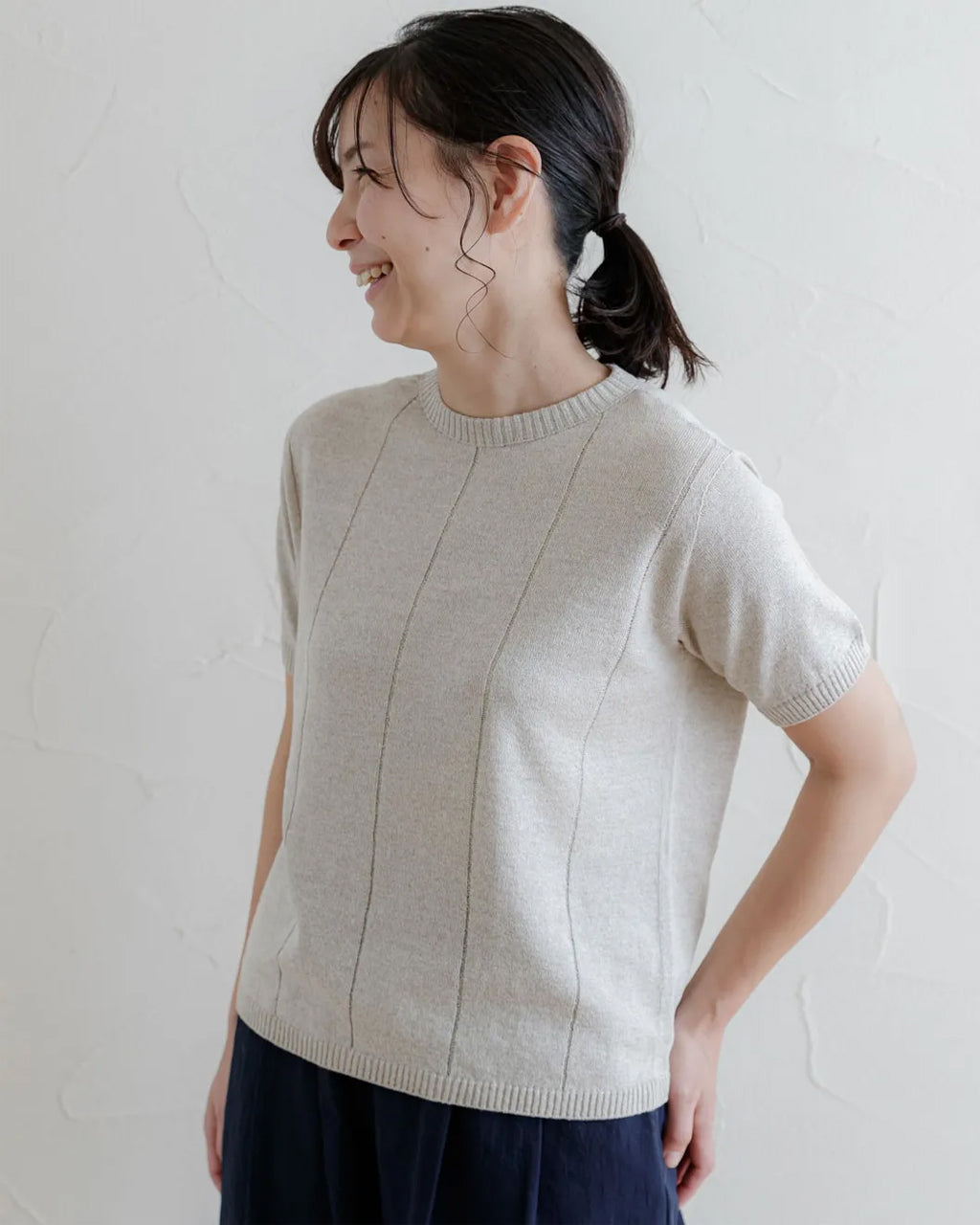 天衣無縫 自然のいろ 綿麻ショートスリーブ《 M～L 》生成り/ブラウン 日本製
