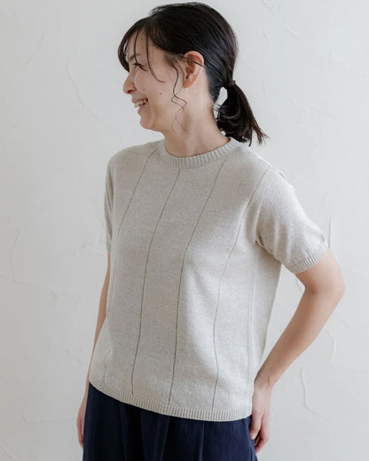 天衣無縫 自然のいろ 綿麻ショートスリーブ《 M～L 》生成り/ブラウン 日本製
