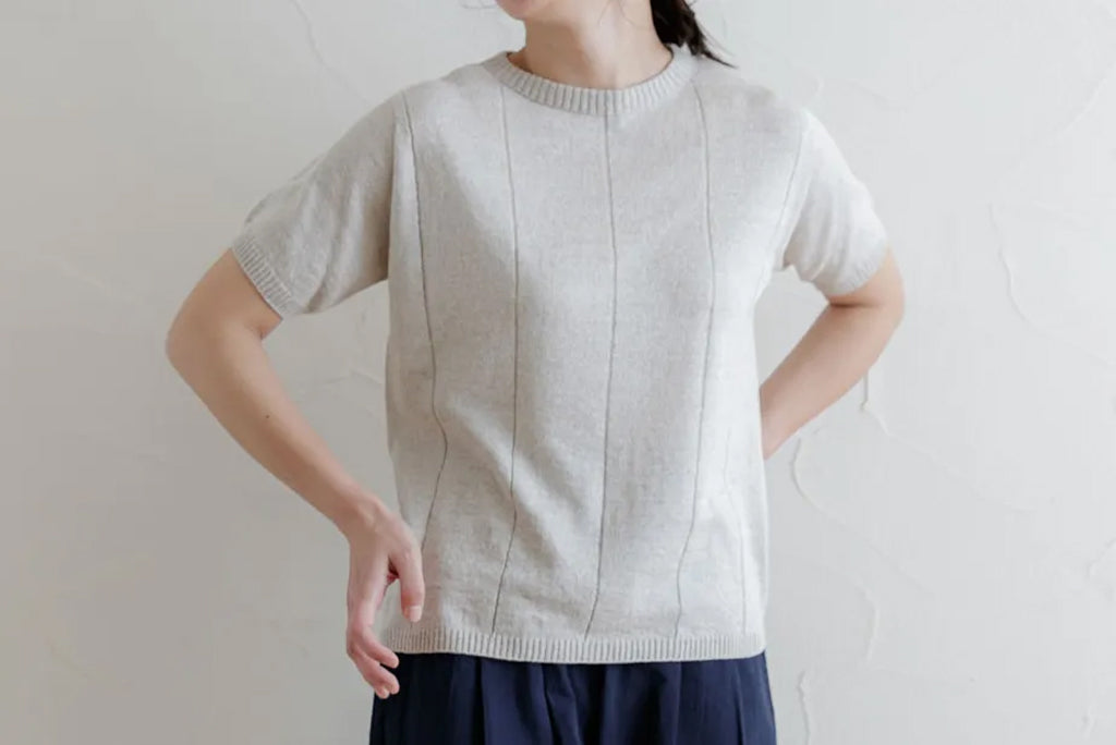 天衣無縫 自然のいろ 綿麻ショートスリーブ《 M～L 》生成り/ブラウン 日本製