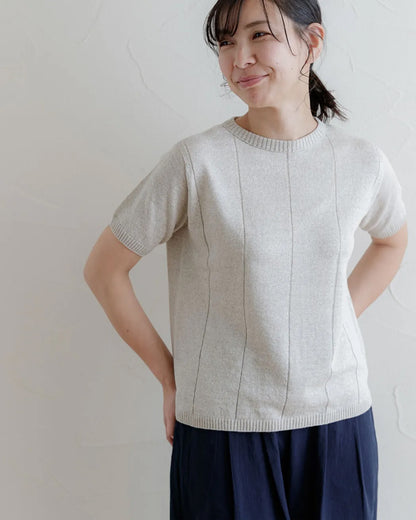 天衣無縫 自然のいろ 綿麻ショートスリーブ《 M～L 》生成り/ブラウン 日本製