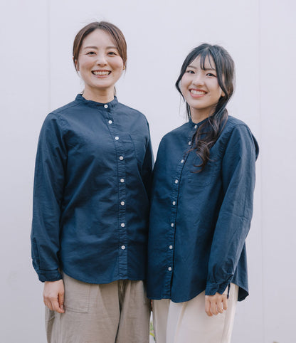 SUN VALLEY（サンバレー）オックス スタンドカラーシャツ ＜Mサイズ / Lサイズ＞ ホワイト/ネイビー 日本製品染 SKT005000