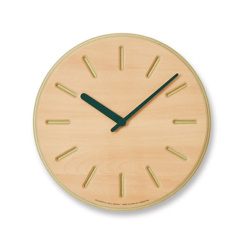 Lemnos Paper-Wood CLOCK（ペーパーウッド クロック）グリーン・line 掛け時計  DRL19-06 GN