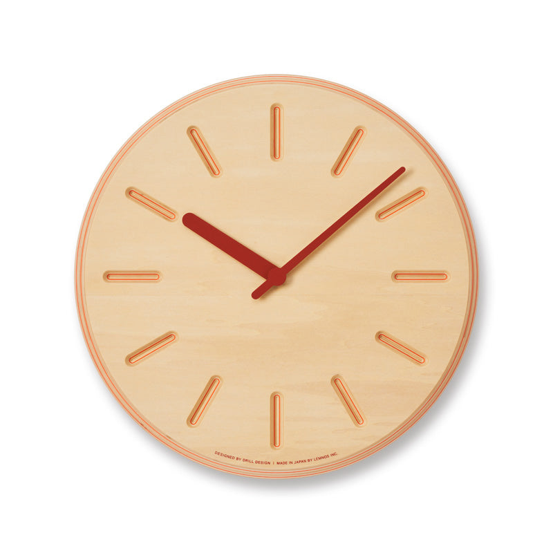 Lemnos Paper-Wood CLOCK（ペーパーウッド クロック）オレンジ・line 掛け時計  DRL19-06 OR