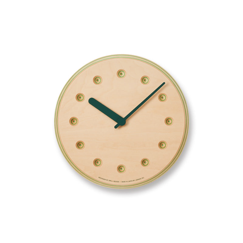 Lemnos Paper-Wood CLOCK（ペーパーウッド クロック）グリーン・dot 掛け時計  DRL19-07 GN
